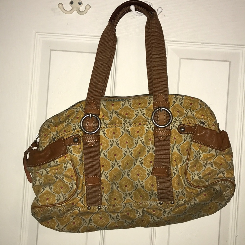 Yellow/floral fossil bag with leather accents!